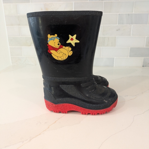 Disney Winnie The Pooh Black and Red Rain Boots Y2K - Picture 3 of 7